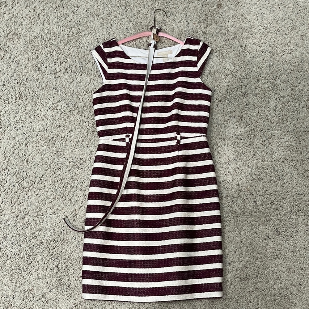 Banana Republic Belted Burgundy and Ivory Tweed Dress, size 8
